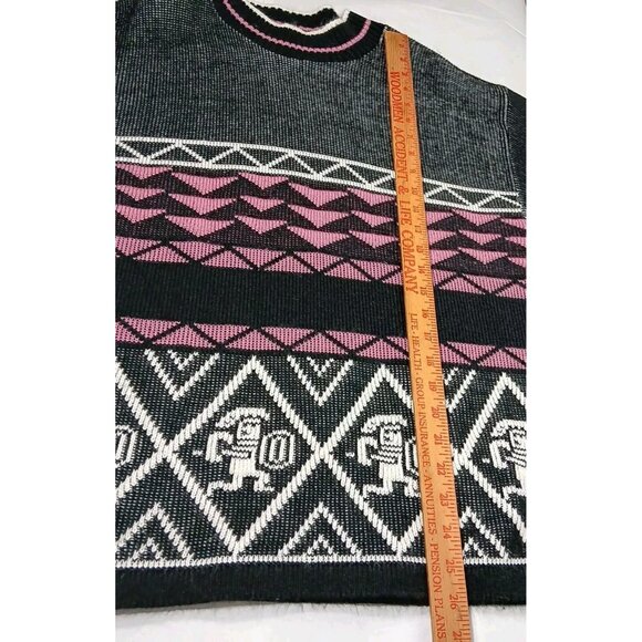 JC & Lewis Aztec Warrior M Sweater Women Black Pink Geometric Retro Vintage 80s - Picture 5 of 12